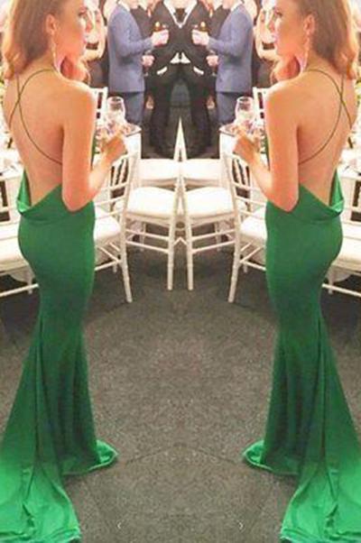 New Style Mermaid Backless Prom Dresses Elegant Green Open Back Evening Gowns For Teens RS82