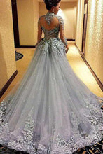 Load image into Gallery viewer, Gorgeous Ball Gown Princess Long Sleeves Tulle Gray Long Prom SRS12313