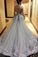 Gorgeous Ball Gown Princess Long Sleeves Tulle Gray Long Prom SRS12313