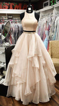 Load image into Gallery viewer, Two Piece A-line High Neck Beads Organza Long Sparkly Chic Evening Prom Dresses RS474