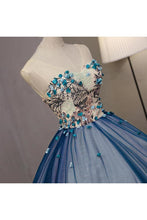 Load image into Gallery viewer, Ball Gown V Neck Sleeveless Appliqued Tulle Prom Dress Hot Quinceanera SRSP46YC47P