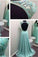 Long Blue Backless Chiffon Beading Open Back V-Neck Sleeveless Prom Dresses RS142