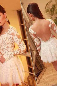 Sexy See Through Long Sleeve Lace Sexy White Appliques Homecoming Dresses RS957