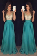 Load image into Gallery viewer, 2024 Scoop Prom Dresses A-Line Chiffon With Beaded Bodice And Ruffles