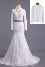 Load image into Gallery viewer, 2024 Muslim Sweetheart Wedding Dresses Organza With Applique And Sash Mermaid