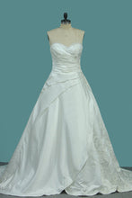 Load image into Gallery viewer, 2024 A Line Satin Sweetheart Wedding Dresses With Applique And Beads