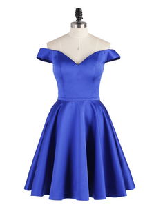 A Line Off the Shoulder Royal Blue Cute Short Prom Dresses Homecoming Dresses RS837