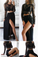 Black Long Sleeves Sexy Slit Two-piece Cheap A-line High Neck Lace Chiffon Prom Dresses RS868