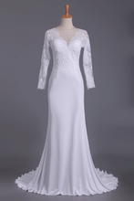 Load image into Gallery viewer, 2024 Wedding Dresses Scoop Long Sleeves Spandex Court Train With Applique