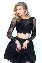 Load image into Gallery viewer, 2024 Two Pieces Homecoming Dresses Satin &amp; Lace Long Sleeve Short/Mini