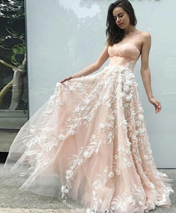 Princess Sweetheart Blush Pink Long Prom Dress with Appliques, Dance SRS20466