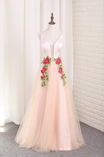 Load image into Gallery viewer, 2024 Tulle A Line Spaghetti Straps Prom Dresses With Applique