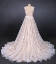 Load image into Gallery viewer, Puffy Lace Off White Wedding Dresses, Elegant A Line Backless Bridal Dresses SRS15311