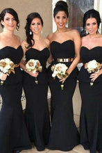 Load image into Gallery viewer, Elegant Mermaid Black Sweetheart Strapless Bridesmaid Dresses with Lace SRS20462