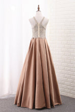 Load image into Gallery viewer, 2024 Satin Scoop A Line With Beads Sweep Train Prom Dresses