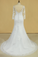 2024 Plus Size Mermaid Open Back Wedding Dresses 3/4 Length Sleeve Tulle With Applique