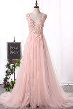 Load image into Gallery viewer, 2024 New Arrival Straps A Line Tulle Prom Dresses With Beading And Slit