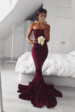 Load image into Gallery viewer, 2024 New Sexy Mermaid Burgundy Long Strapless Sleeveless Floor Length Prom Dresses RS767
