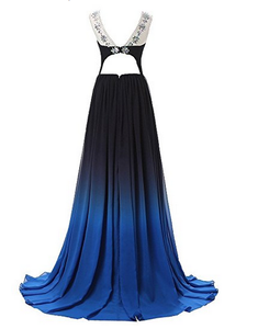 A-line Long Ombre Scoop Cap Sleeve Open Back Chiffon Bridesmaid Dresses Prom Dresses RS16