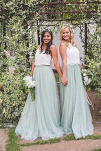 Load image into Gallery viewer, 2 Pieces Tulle Ivroy And Mint Long Simple Cheap Elegant Bridesmaid Dresses SRS15543