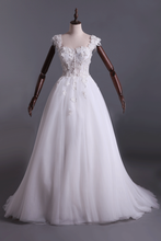 Load image into Gallery viewer, 2024 Wedding Dresses Off Shoulder With Handmade Flowers And Chapel Train