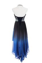 Load image into Gallery viewer, 2024 High Low A Line Halter Beaded Bodice Prom Dresees Chiffon