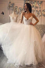 Load image into Gallery viewer, Modest Sapghetti Straps Long Ball Gown Ivory Wedding Dresses