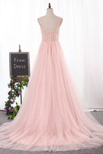Load image into Gallery viewer, 2024 New Arrival Straps A Line Tulle Prom Dresses With Beading And Slit