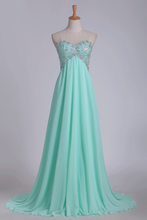 Load image into Gallery viewer, 2024 A Line Chiffon Sweetheart Open Back Beaded Bodice Prom Dresses