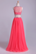 Load image into Gallery viewer, 2024 Two-Piece Bateau Beaded Bodice Princess Prom Dress Pick Up Tulle Skirt Floor Length