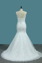 Load image into Gallery viewer, 2024 Scoop Wedding Dresses Mermaid With Applique Lace Open Back