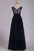 Load image into Gallery viewer, 2024 New Arrival Off The Shoulder A Line Prom Dresses With Beads And Embroidery Tulle
