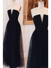 Load image into Gallery viewer, Strapless Black Long Tulle Prom Dresses Evening Dresses Prom Dresses RS704
