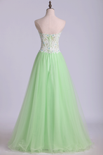 Load image into Gallery viewer, 2024 Sweetheart Prom Dress A Line Tulle Skirt With White Applique &amp; Beads