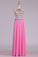 2024 A Line Halter Open Back Two Pieces Beaded Bodice Chiffon & Tulle Prom Dresses