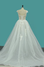 Load image into Gallery viewer, 2024 A Line Off The Shoulder Tulle Wedding Dresses With Applique