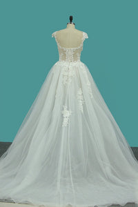 2024 A Line Off The Shoulder Tulle Wedding Dresses With Applique
