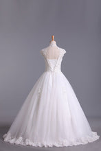 Load image into Gallery viewer, 2024 High Neck A Line Wedding Dresses Tulle With Applique &amp; Beads