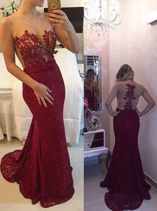 New Arrival Lace Prom Dresses Mermaid Prom Dresses Wine Red Prom Dresses RS132