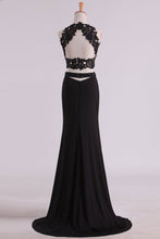 Load image into Gallery viewer, 2024 Black Two-Piece Scoop Open Back Prom Dresses Sheath Spandex