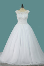 Load image into Gallery viewer, 2023 Scoop Tulle Ball Gown Wedding Dresses With Applique Court Train