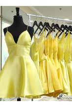 Load image into Gallery viewer, Simple A-Line Short Daffodil Homecoming Dress V Neck