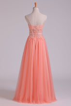 Load image into Gallery viewer, 2024 New Arrival Strapless A Line Prom Dresses Tulle With Applique