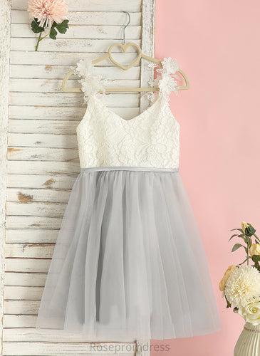 - Tulle/Lace Sleeveless V-neck Flower Girl Knee-length Yasmin Dress A-Line Flower Girl Dresses
