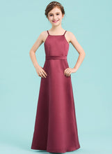 Load image into Gallery viewer, Junior Bridesmaid Dresses Bow(s) Neckline A-Line Square Riley With Floor-Length Satin