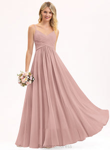 V-neck Ruffle Fabric Floor-Length Embellishment Length Neckline Silhouette A-Line Kiley Bridesmaid Dresses