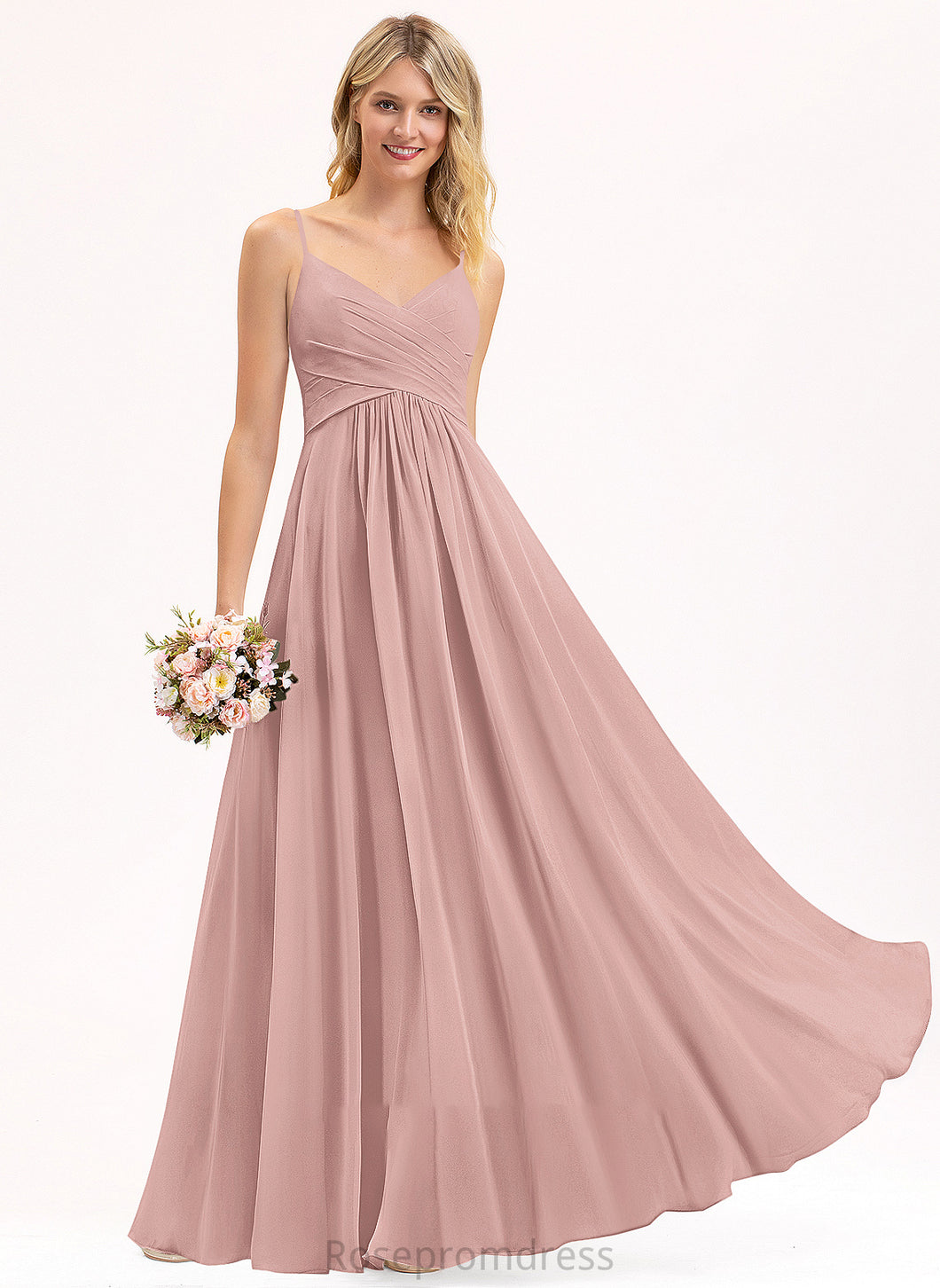 V-neck Ruffle Fabric Floor-Length Embellishment Length Neckline Silhouette A-Line Kiley Bridesmaid Dresses