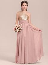 Load image into Gallery viewer, One-Shoulder Ruffle Junior Bridesmaid Dresses Chiffon Undine A-Line Floor-Length With