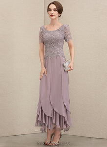 Chiffon Scoop Lace With Mother Ankle-Length Bride the of Ruffles Iliana Cascading Dress A-Line Neck Mother of the Bride Dresses