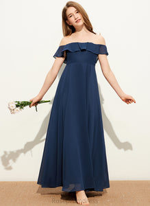 Floor-Length Cecelia Chiffon Off-the-Shoulder Junior Bridesmaid Dresses A-Line